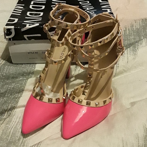 DIVA Lounge Shoes - Neon pink and nude color 4 inch heels